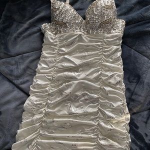 Mini white and metallic grey colored dress